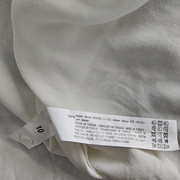 Zara Ivory Satin Button Up Blouse Small Long Sleeve Collard Shirt Women's Office - Picture 5 of 13